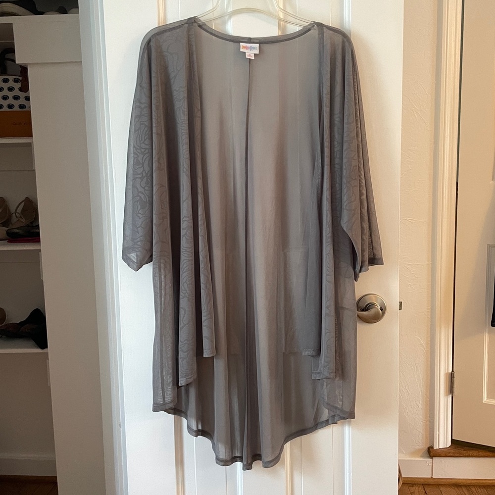 LuLaRoe Lindsay Kimono - Sheer Gray w/ Flowers